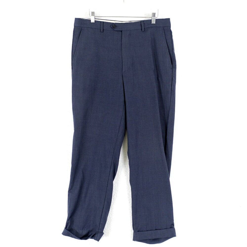 Santorelli Luxury Serge Romeo Blue Flat Front Cuffed Mid‎ Rise Dress Pants 32/29